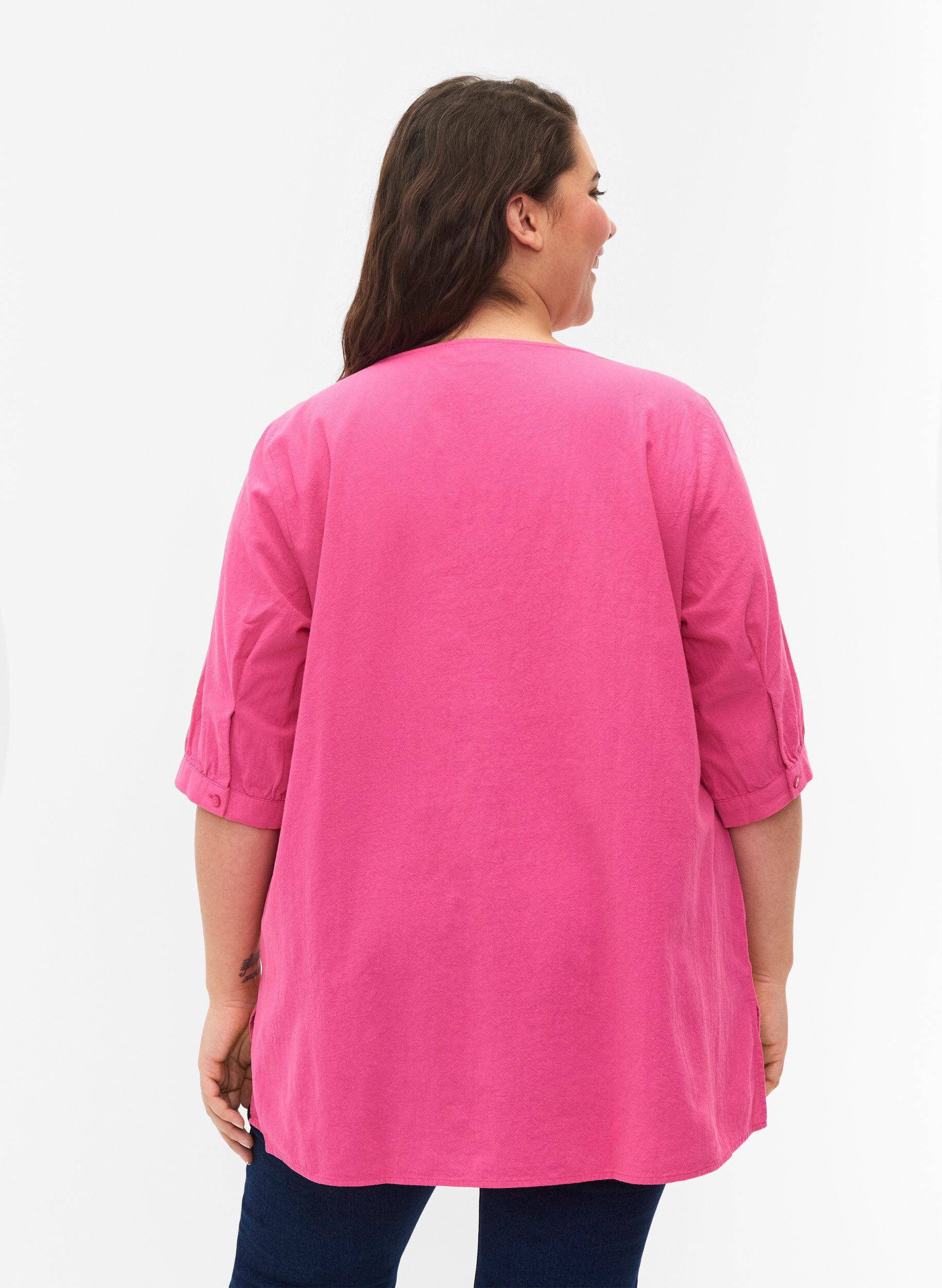 Zizzifashion FLASH - Cotton blouse with half-length sleeves, Raspberry Rose, Model image number 1