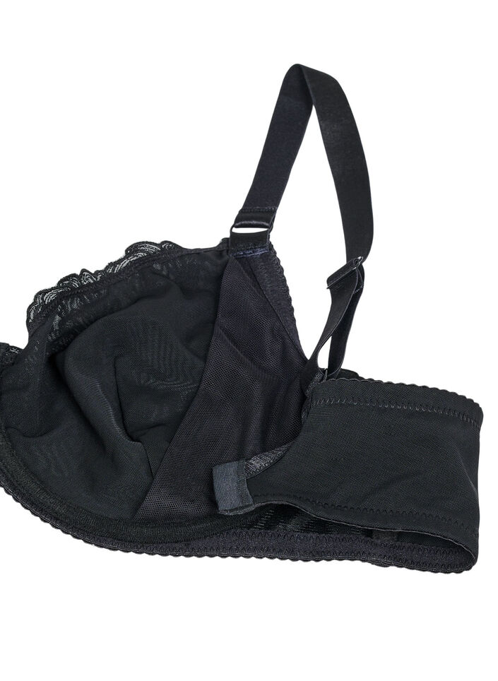 Full cover bra in mesh with embroidered pattern, Black, Packshot image number 3
