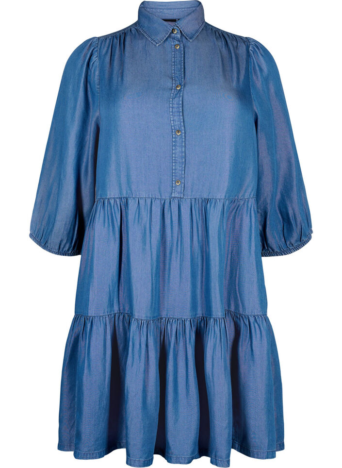 Denim dress in TENCEL™ Lyocell with 3/4 sleeves, Blue Denim, Packshot image number 0