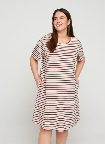 Short-sleeved cotton dress with pockets, Rose Smoke mel., Model image number 0