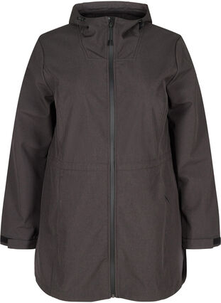 Hooded softshell jacket with adjustable waist, Dark Grey Melange, Packshot image number 0
