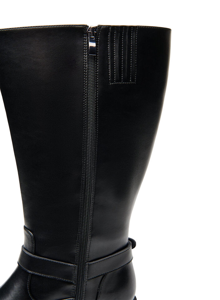 High leather boot with decorative buckles, Black, Packshot image number 3