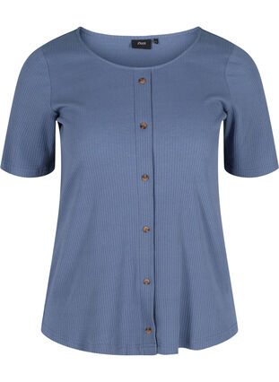 Short-sleeved T-shirt with buttons, Vintage Indigo, Packshot image number 0