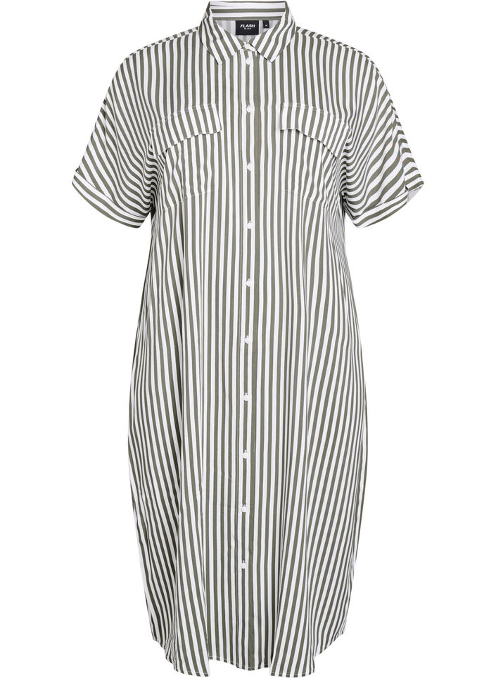 FLASH - Long shirt dress with short sleeves, Green, Packshot image number 0