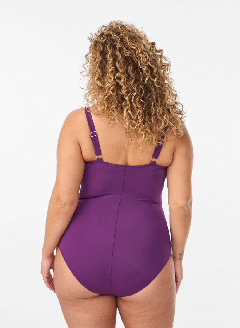 Padded swimsuit with draping, Purple, Model image number 1