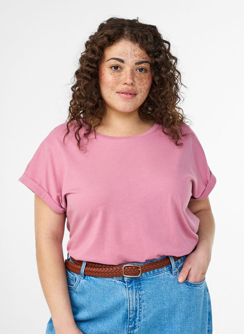 Short sleeved cotton blend t-shirt, Rose, Model image number 0