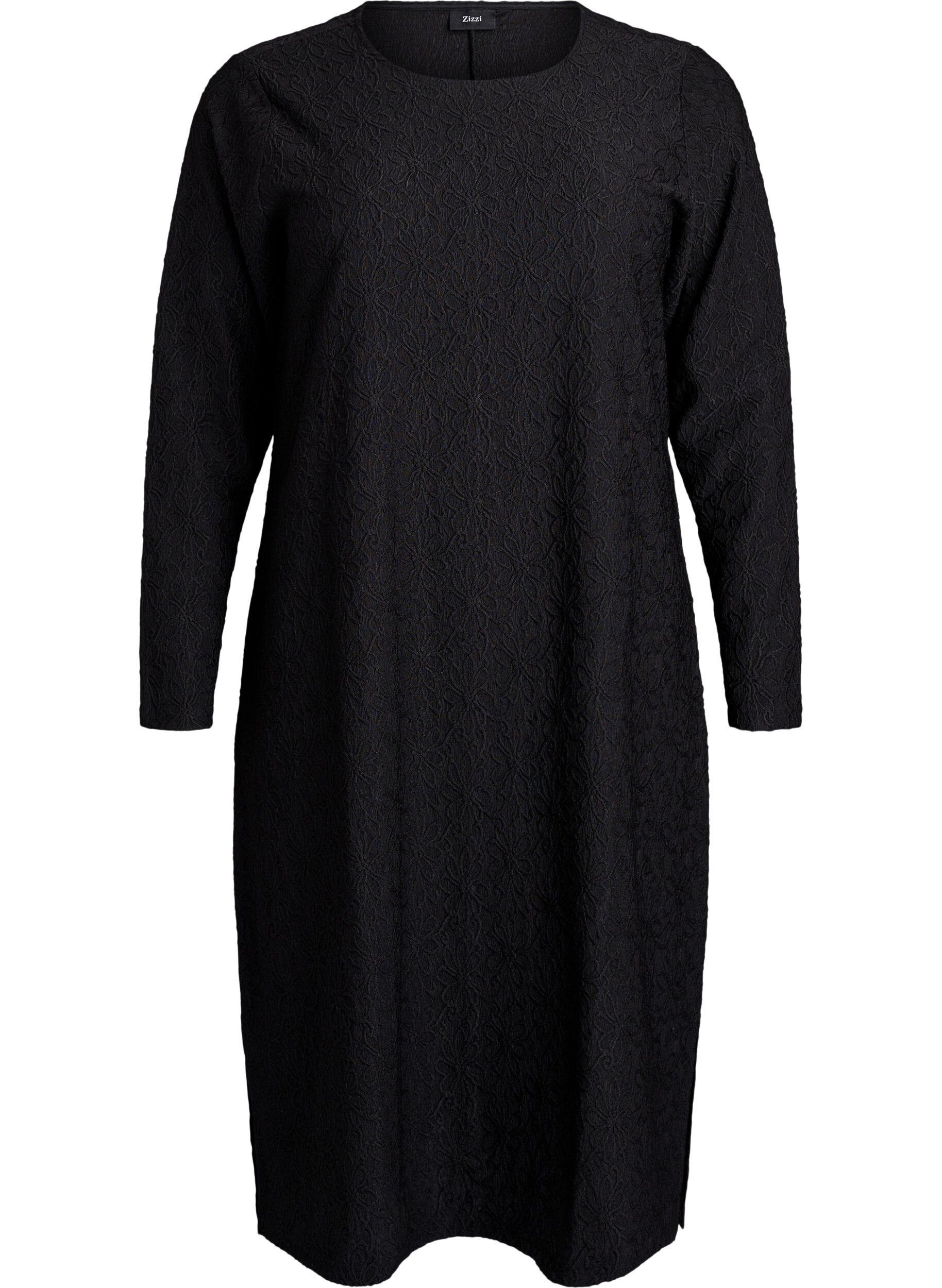 Floral textured dress with long sleeves