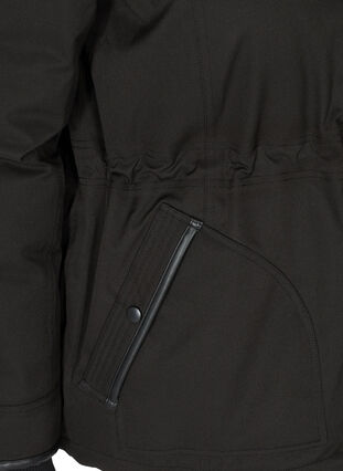 Short winter coat with a hood and faux fur trim, Black, Packshot image number 3