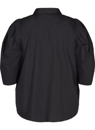 Cotton shirt with 3/4 length puff sleeves, Black, Packshot image number 1