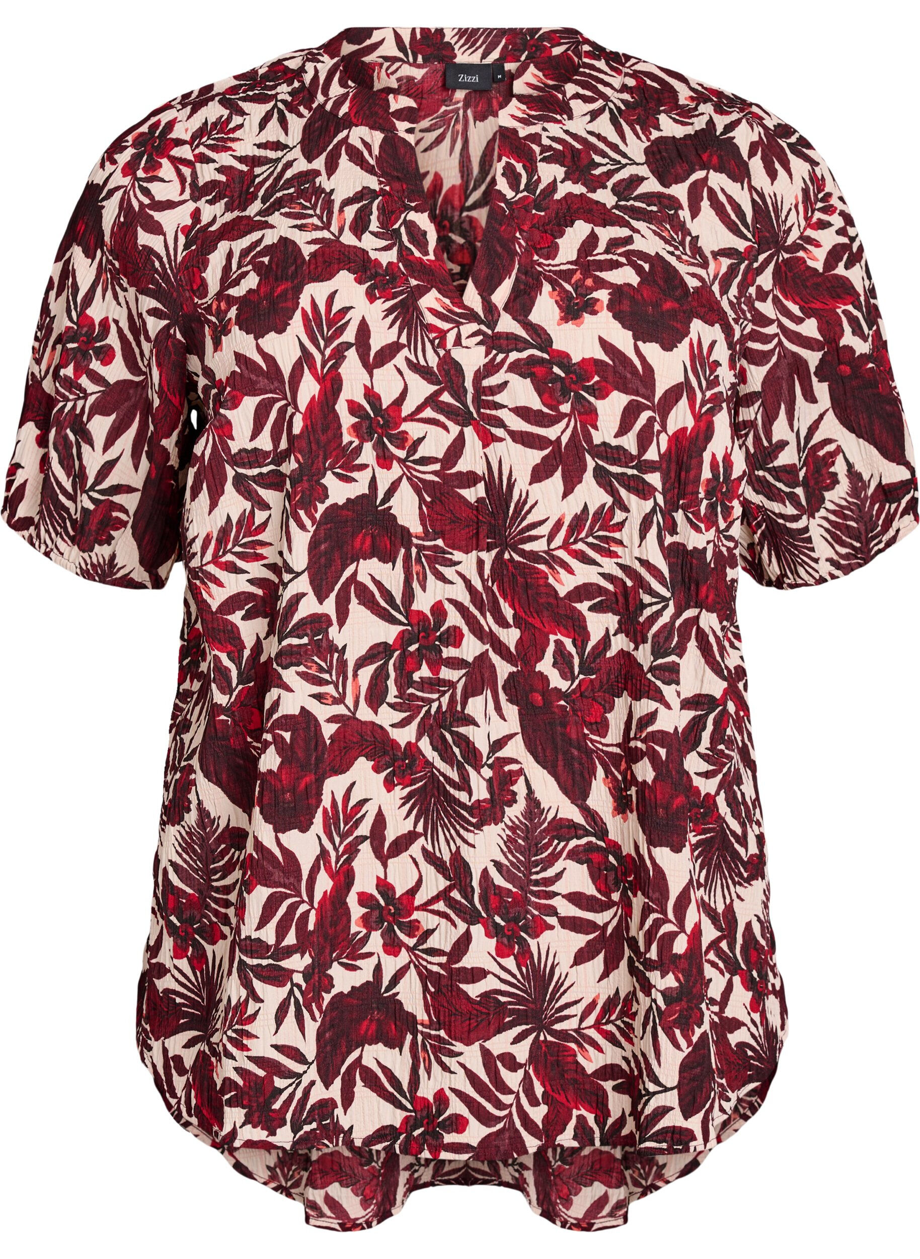 Zizzifashion Floral blouse with short sleeves, Red, Packshot image number 0