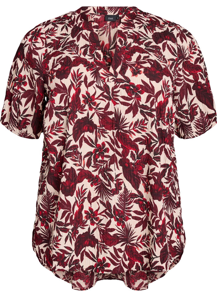 Floral blouse with short sleeves, Red, Packshot image number 0