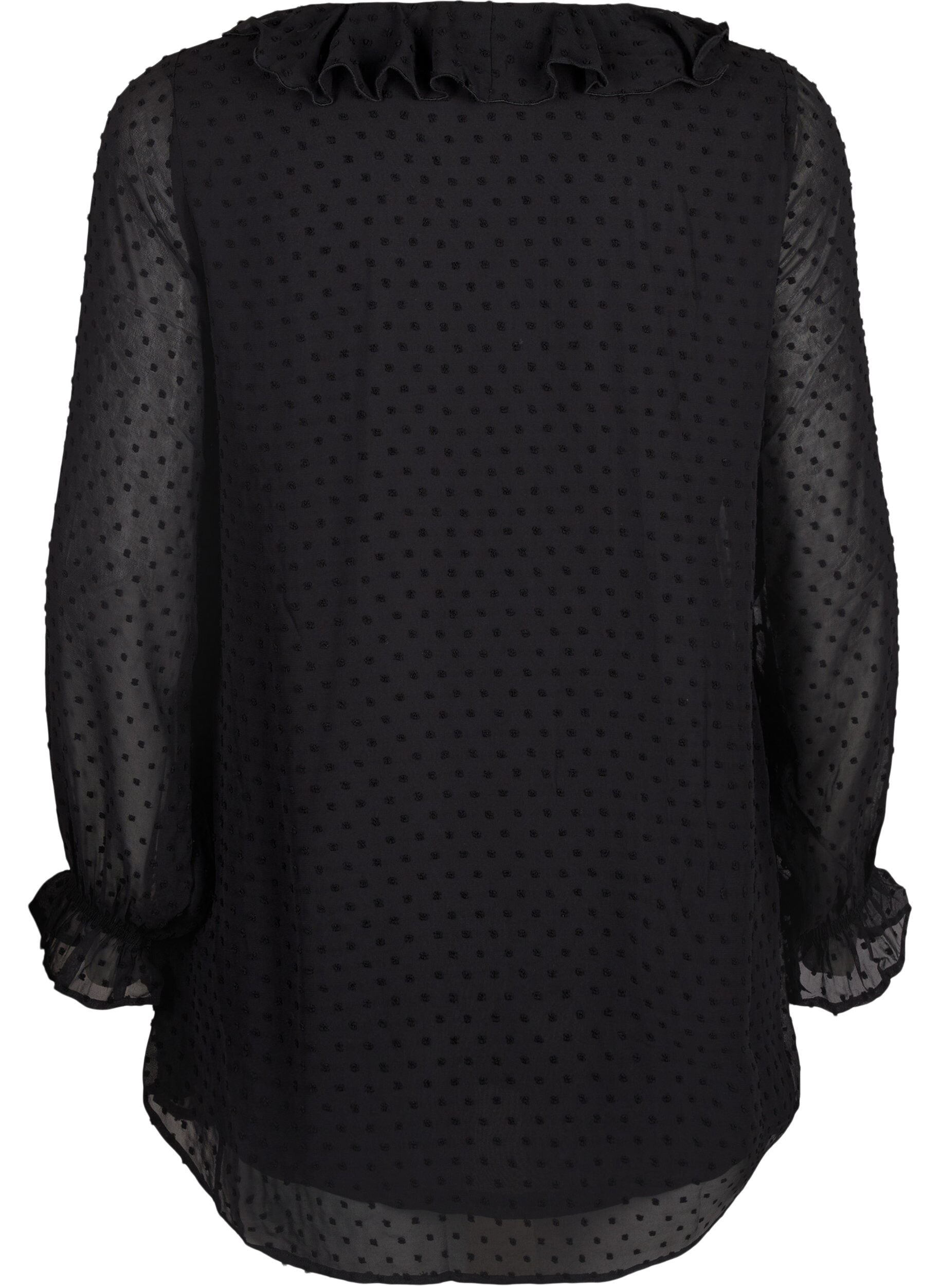 Zizzifashion Tunic with ruffles and dotted texture, Black, Packshot image number 1
