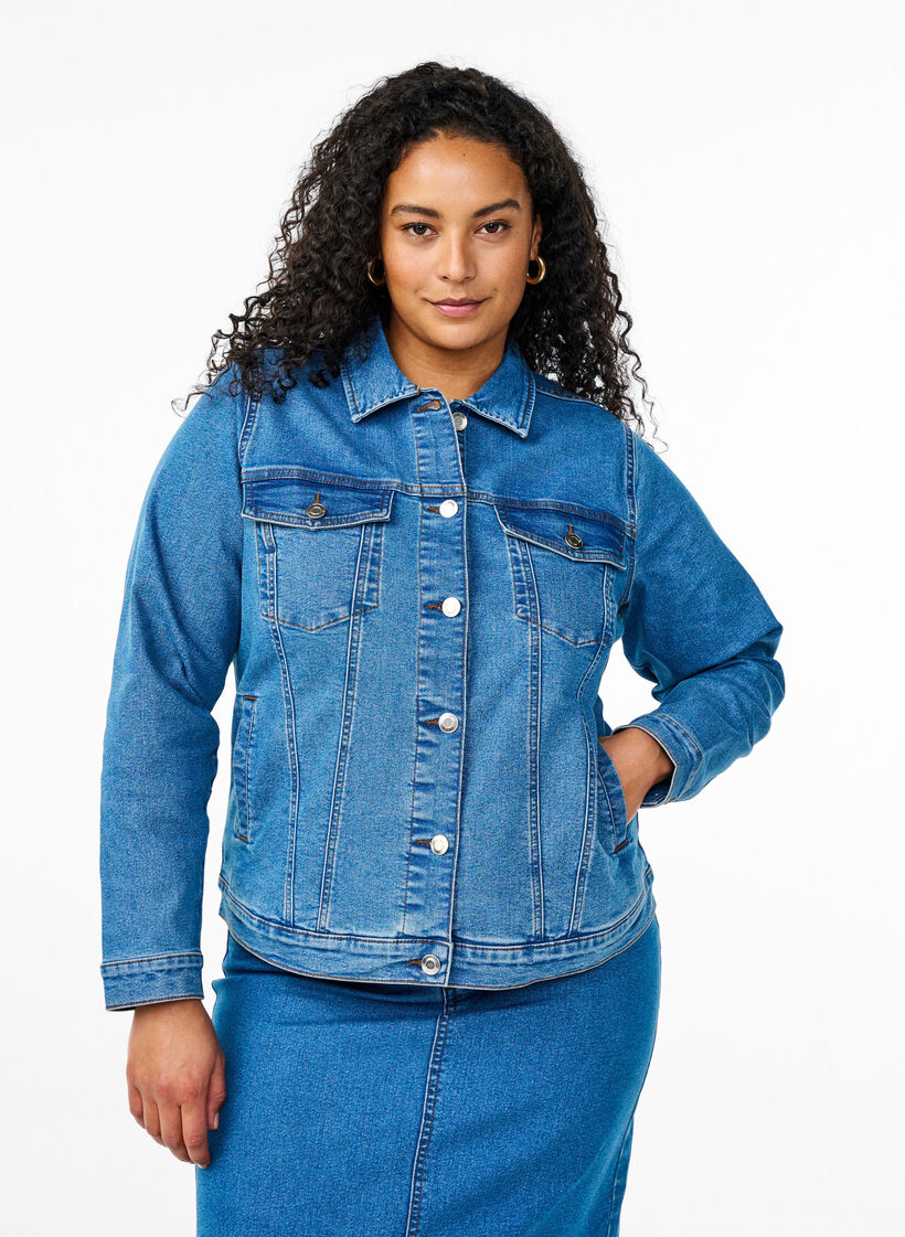 FLASH - Denim jacket in a stretchy cotton blend, Blue, Model image number 0