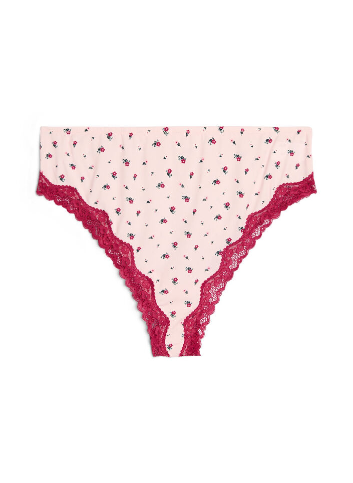 Brazilian panties with floral print and lace, Rose, Packshot image number 0