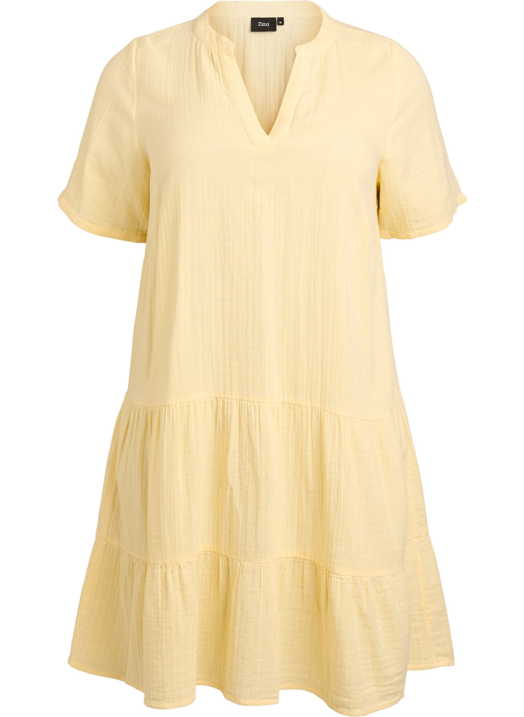 Zizzifashion Short A-line dress in cotton muslin, Yellow, Packshot image number 0