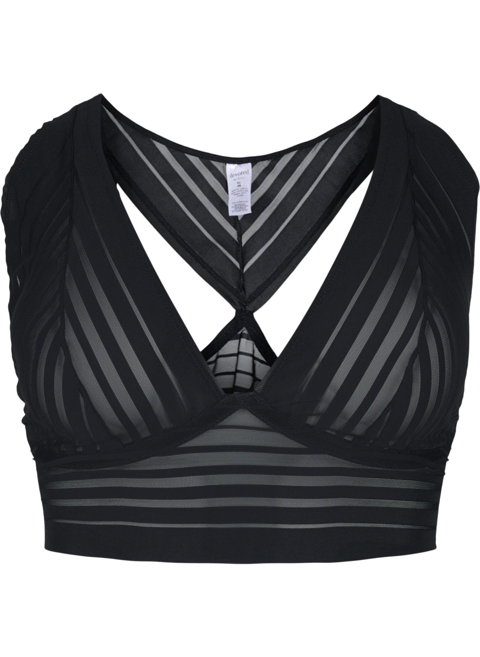 Zizzifashion Striped mesh bra, Black, Packshot image number 0