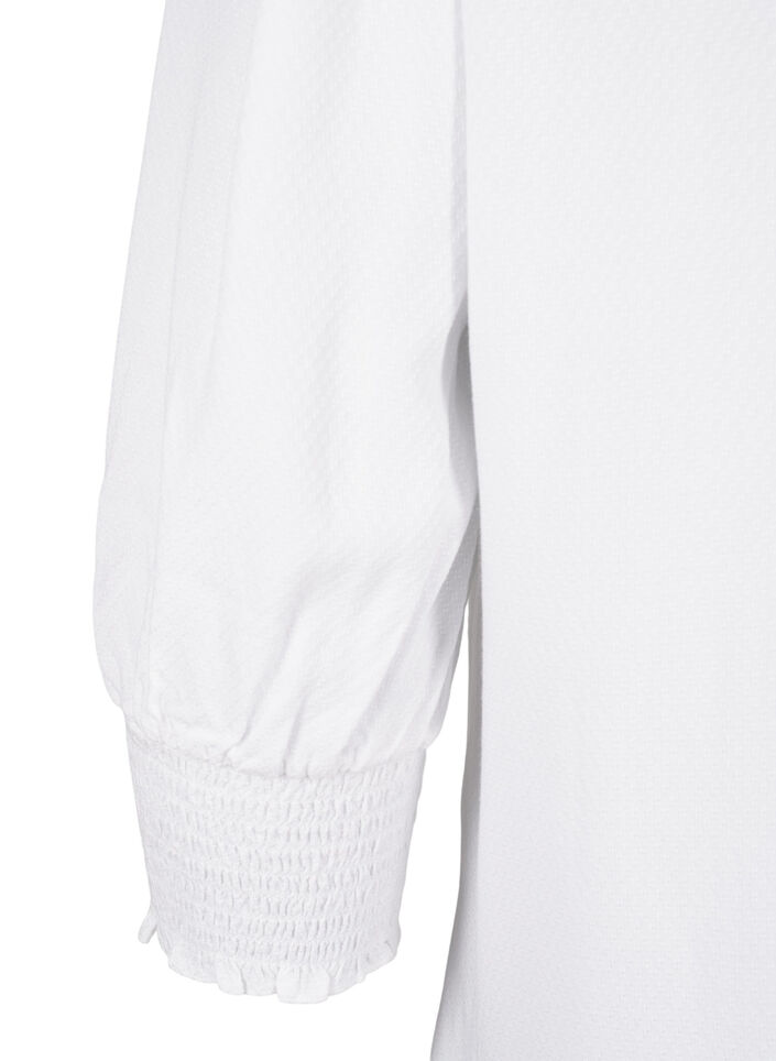 Viscose blouse with smock and ruffle detail, Bright White, Packshot image number 3