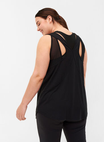 Exercise top with mesh and A-line, Black, Model image number 1