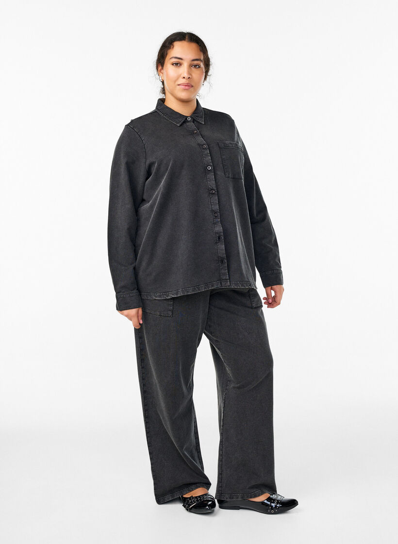 Wide-leg sweatpants with washed effect, Dark Grey, Model image number 0