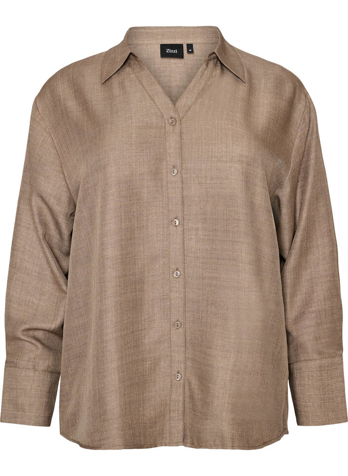 Loose shirt with V-neck, Brown, Packshot image number 0