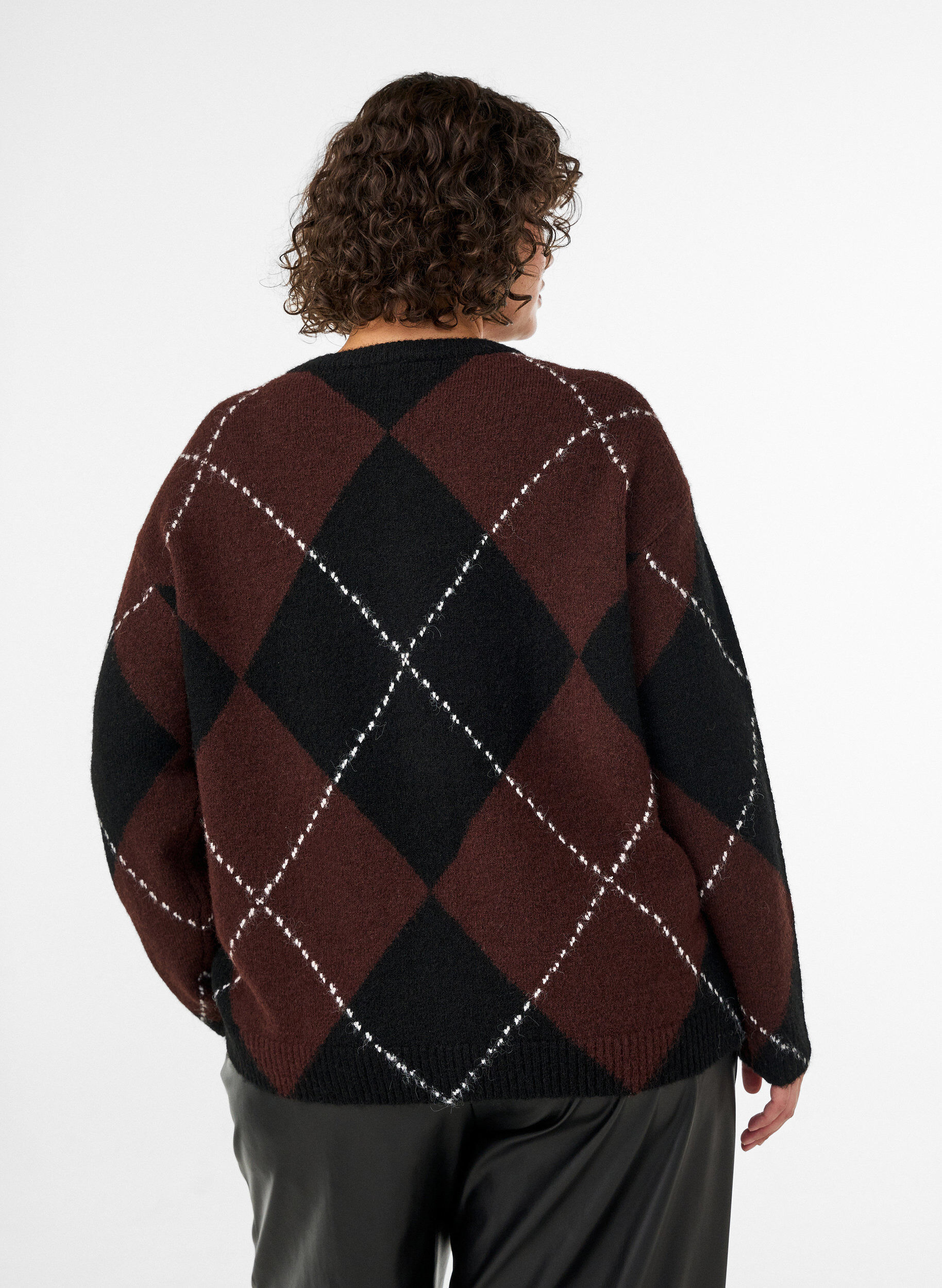 ZizzifashionCardigan with argyle pattern, Black, Model image number 2