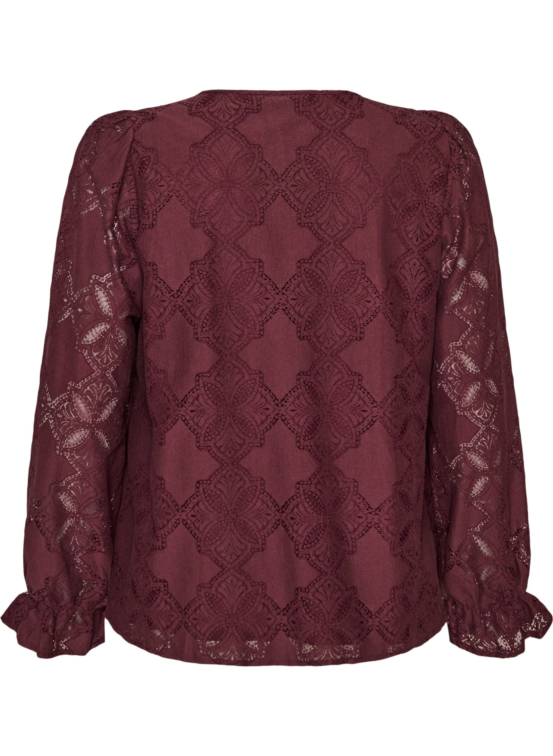 ZizzifashionLong-sleeved blouse with lace pattern, Dark Bordeaux, Packshot image number 1