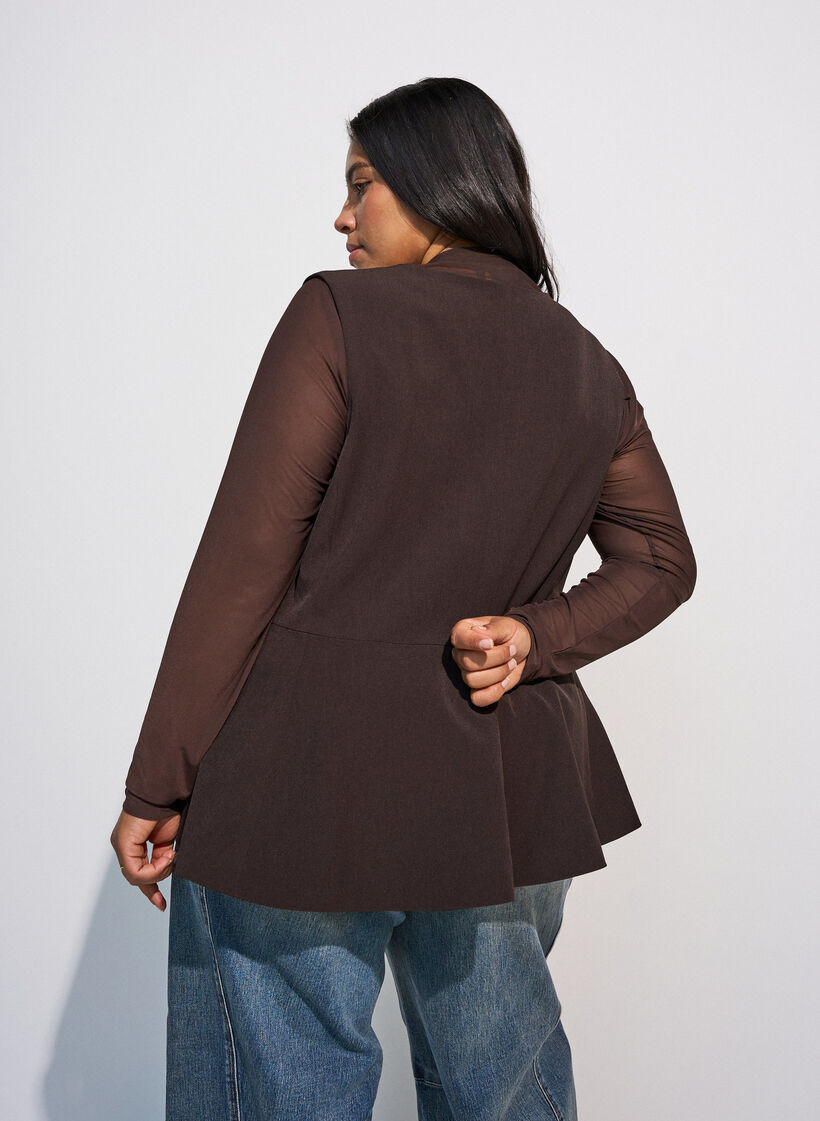 Fitted mesh blouse with long sleeves, Brown, Model image number 2