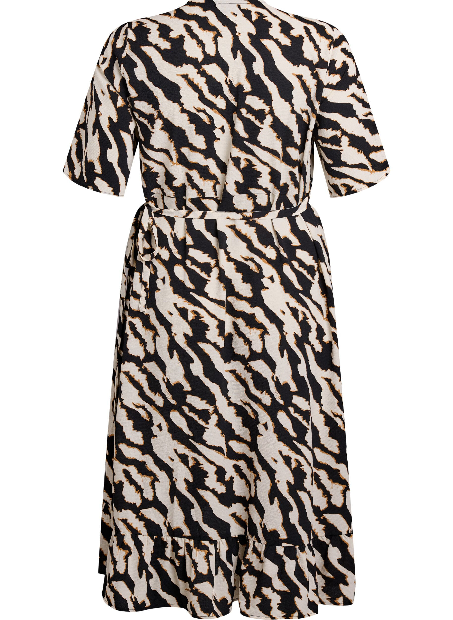 Zizzifashion Printed wrap dress with short sleeves, Black, Packshot image number 1
