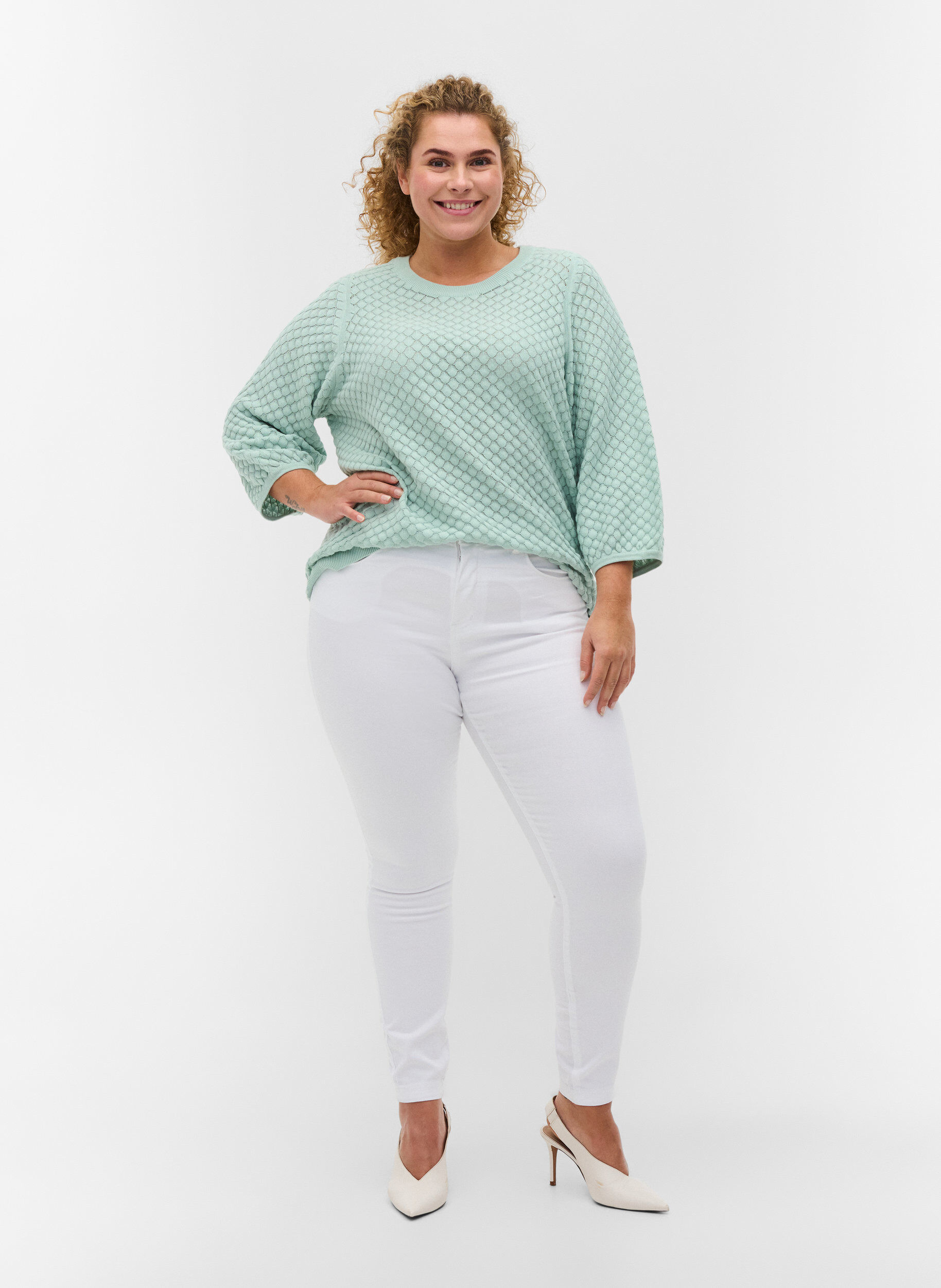 Zizzifashion Super slim Amy jeans with high waist, White, Model image number 4