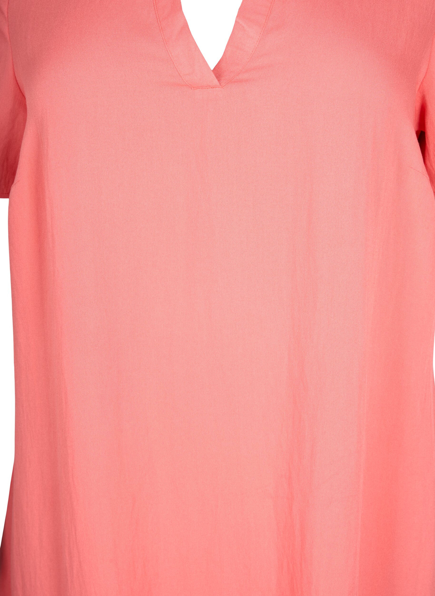 Zizzifashion Short-sleeved viscose dress with v-neckline, Coral, Packshot image number 2
