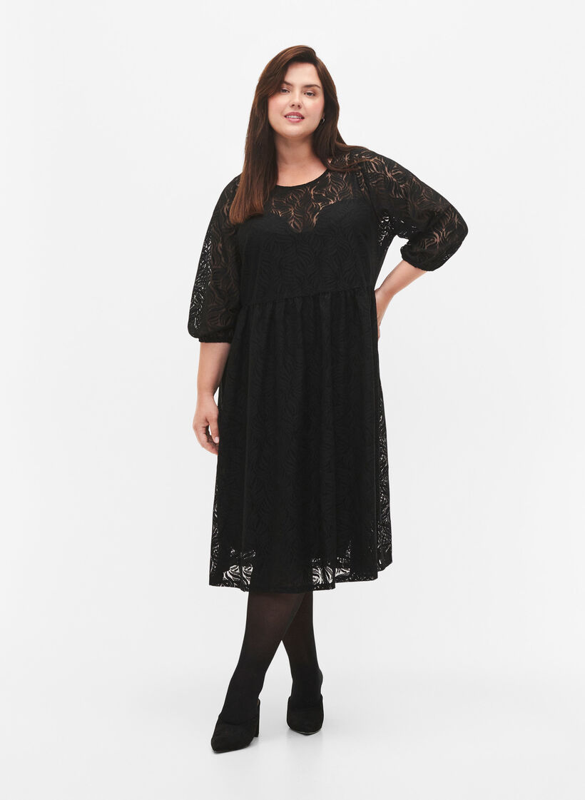 Lace dress with 3/4 sleeves, Black, Model image number 2