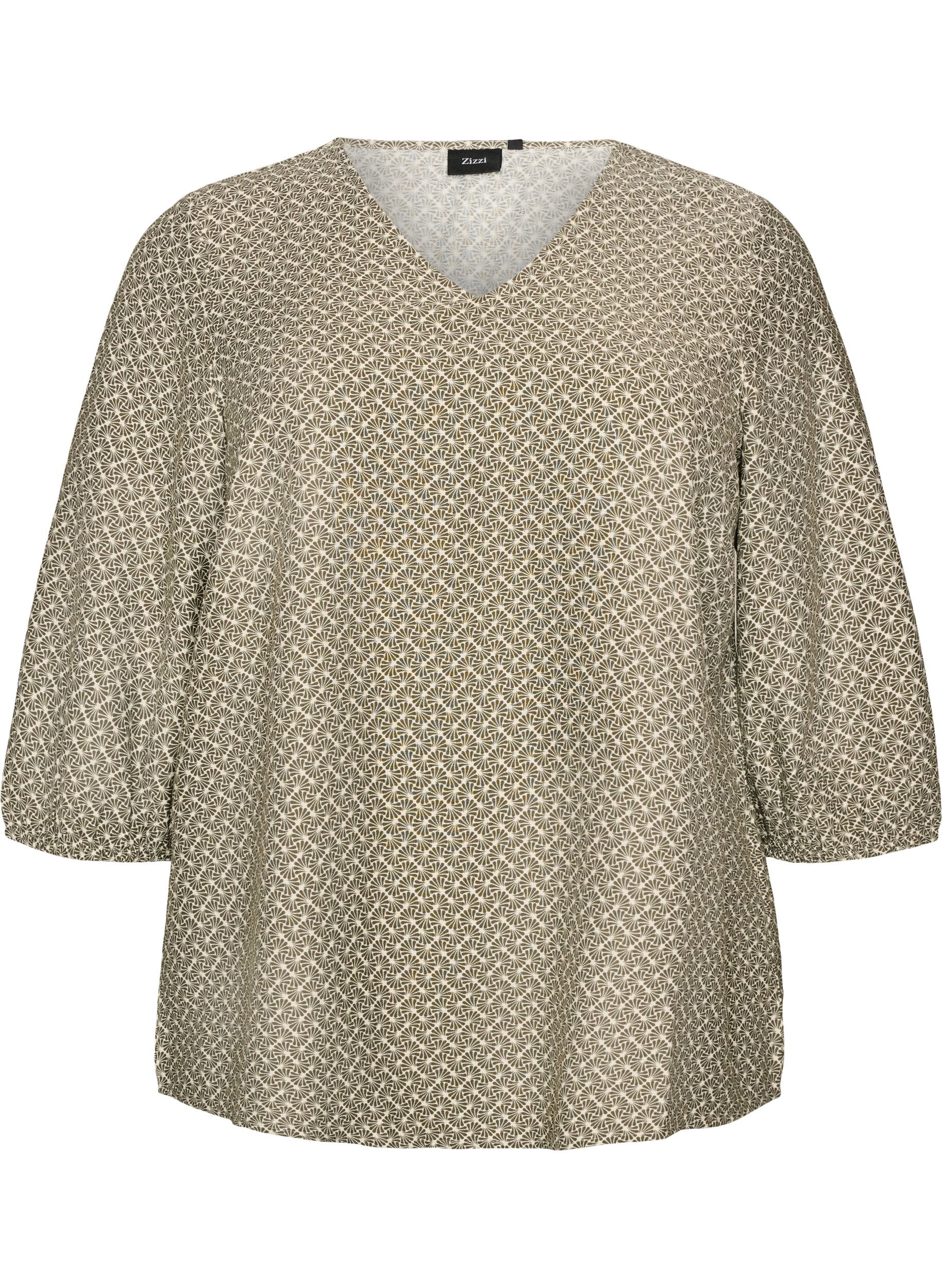 Patterned viscose blouse with 3/4-sleeves