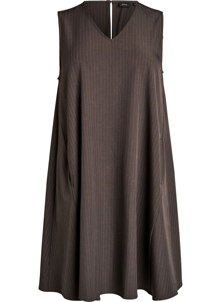 Sleeveless pinstripe A-line dress, Brown, Packshot image number 0