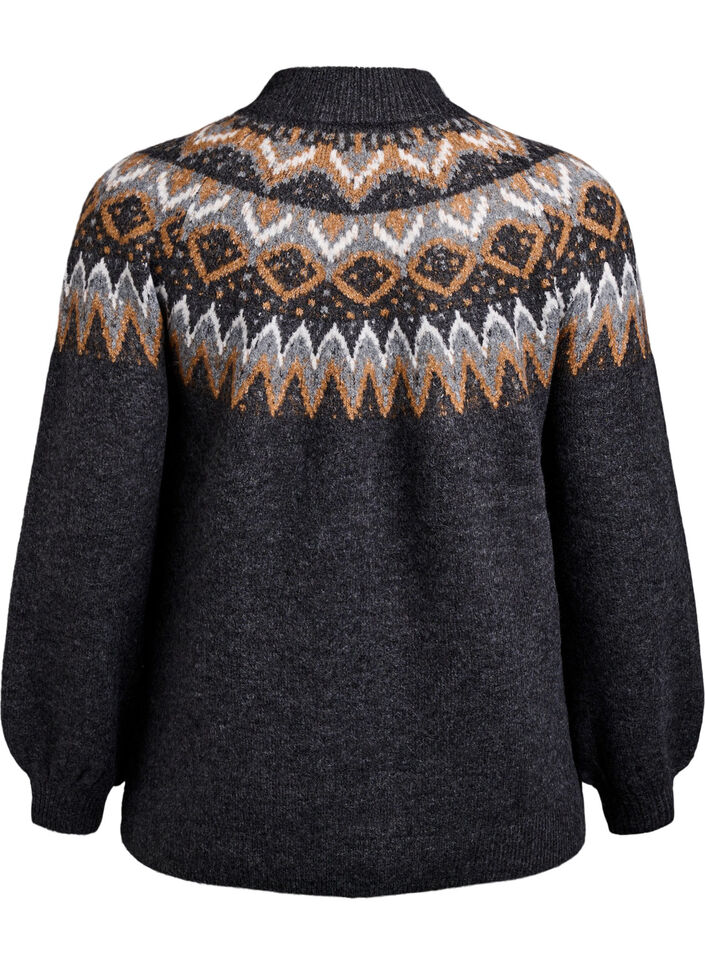 Knit blouse with pattern and high neck, Dark Grey, Packshot image number 1