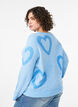 Knit blouse with large hearts and round neckline, Blue, Model image number 2