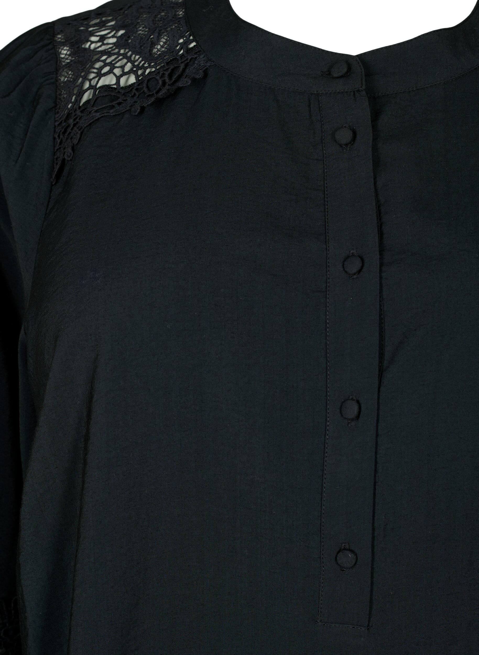 Zizzifashion Viscose blouse with crocheted details, Black, Packshot image number 2