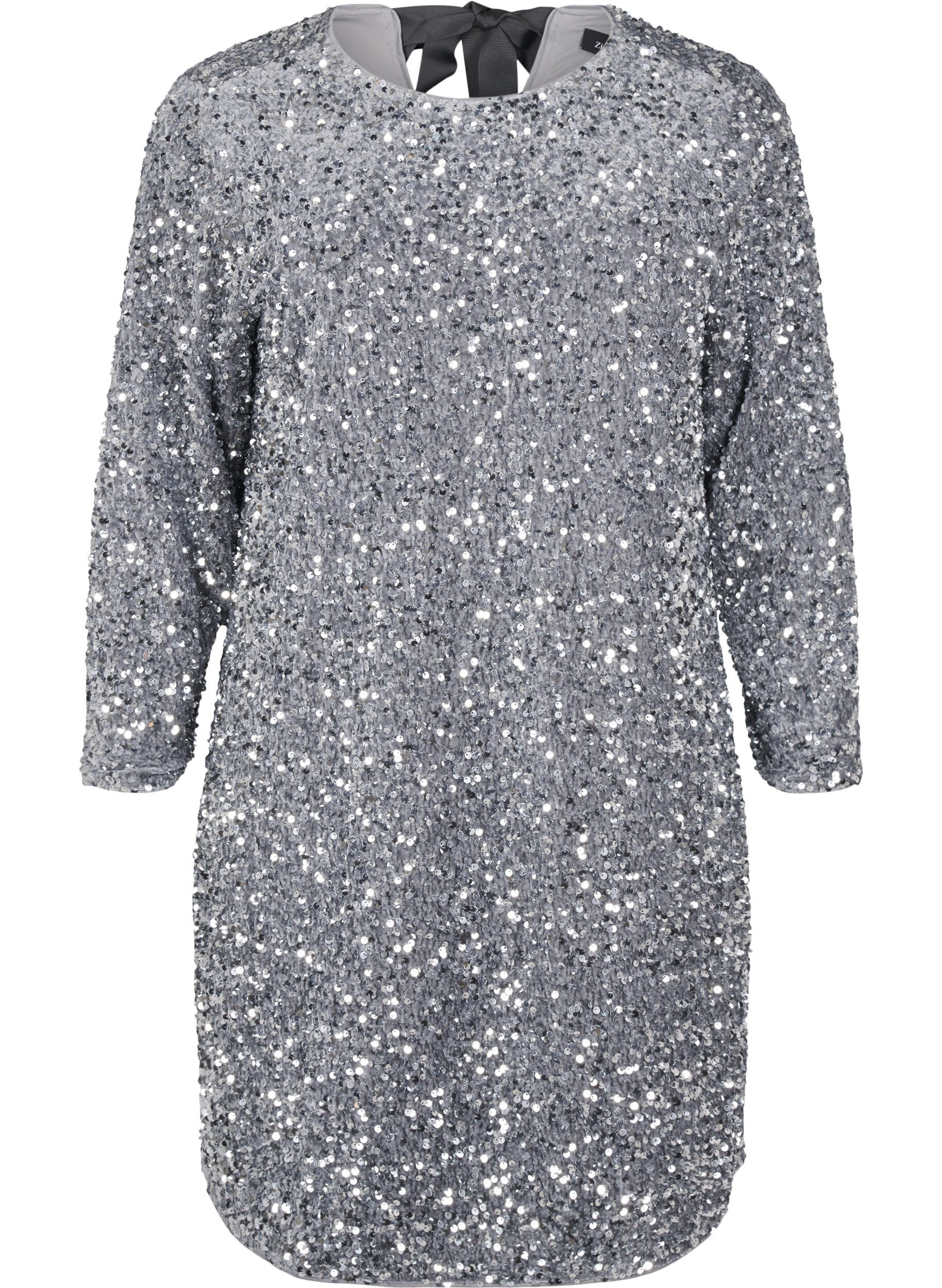 Zizzifashion Sequin dress with bow detail, Silver, Packshot image number 0