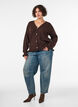 Cardigan with harlequin pattern and V-neck, Brown, Model image number 1