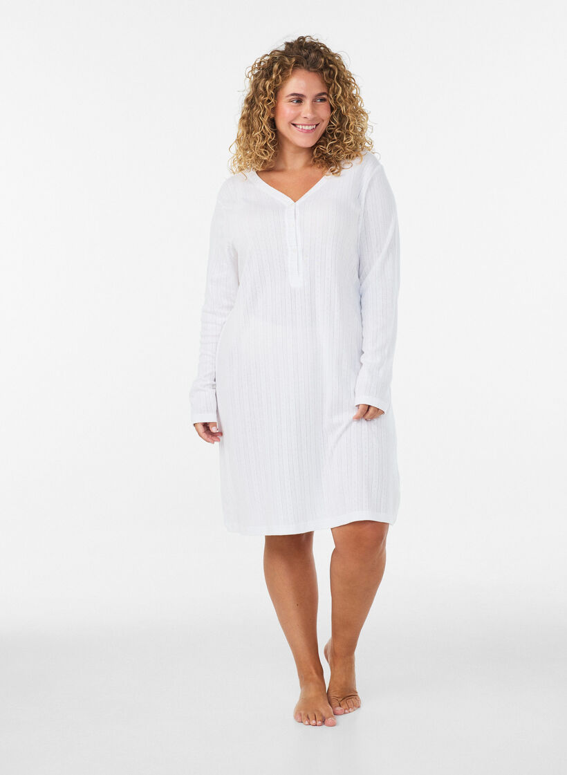 Nightgown in organic cotton with eyelet embroidery, White, Model image number 1