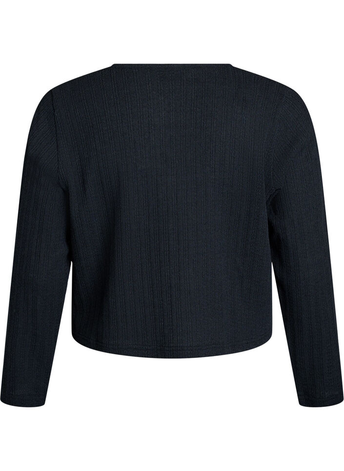 Jersey cardigan with texture and tie front, Black, Packshot image number 1