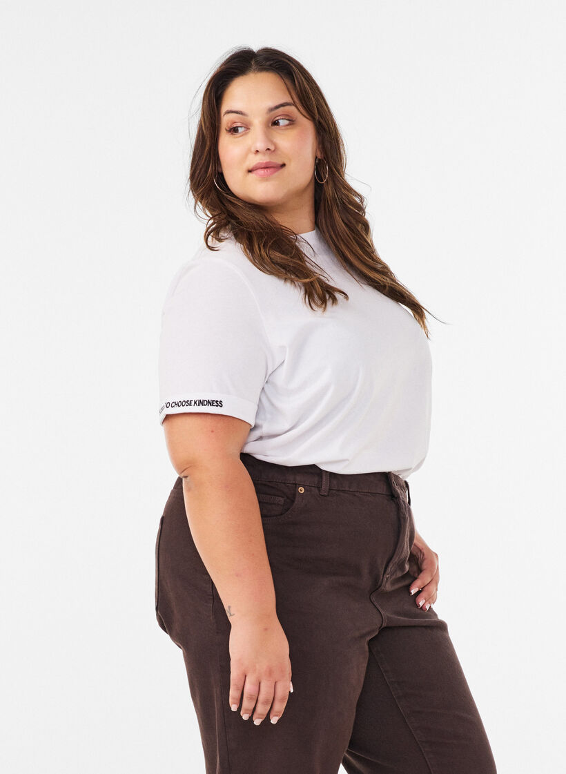 Cotton T-shirt with text embroidery, White, Model image number 0