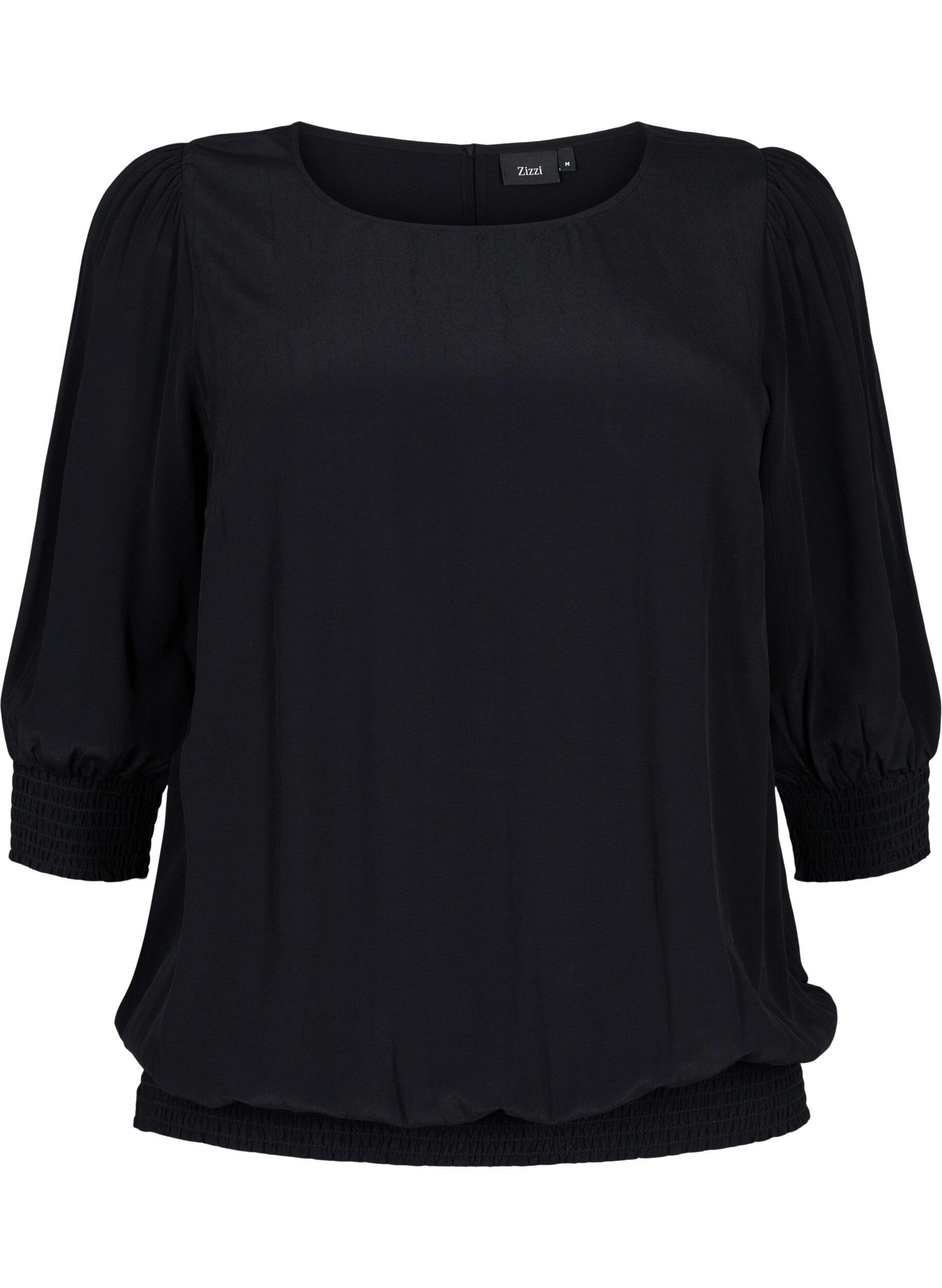 Zizzifashion Solid-coloured viscose blouse with a balloon effect, Black, Packshot image number 0