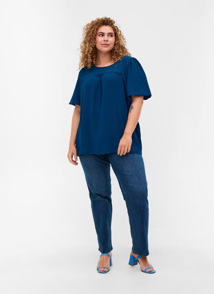 Blouse with short puff sleeves, Poseidon, Model image number 2