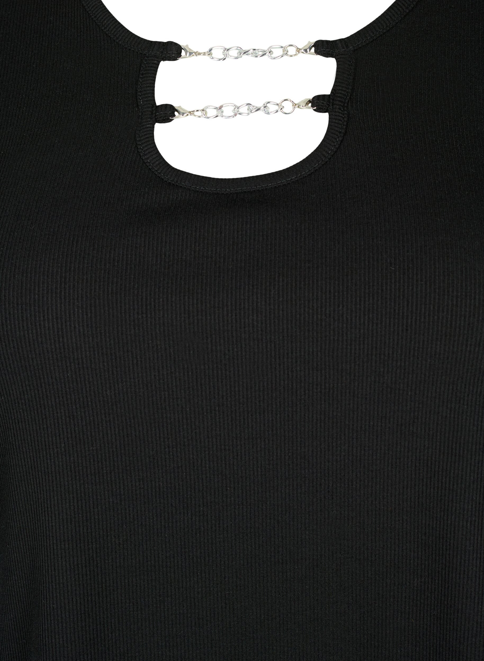 Zizzifashion Ribbed blouse with chain detail, Black, Packshot image number 2