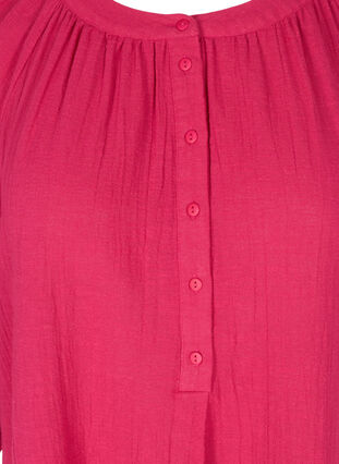 Cotton tunic with buttons and 3/4 sleeves, Sangria, Packshot image number 2