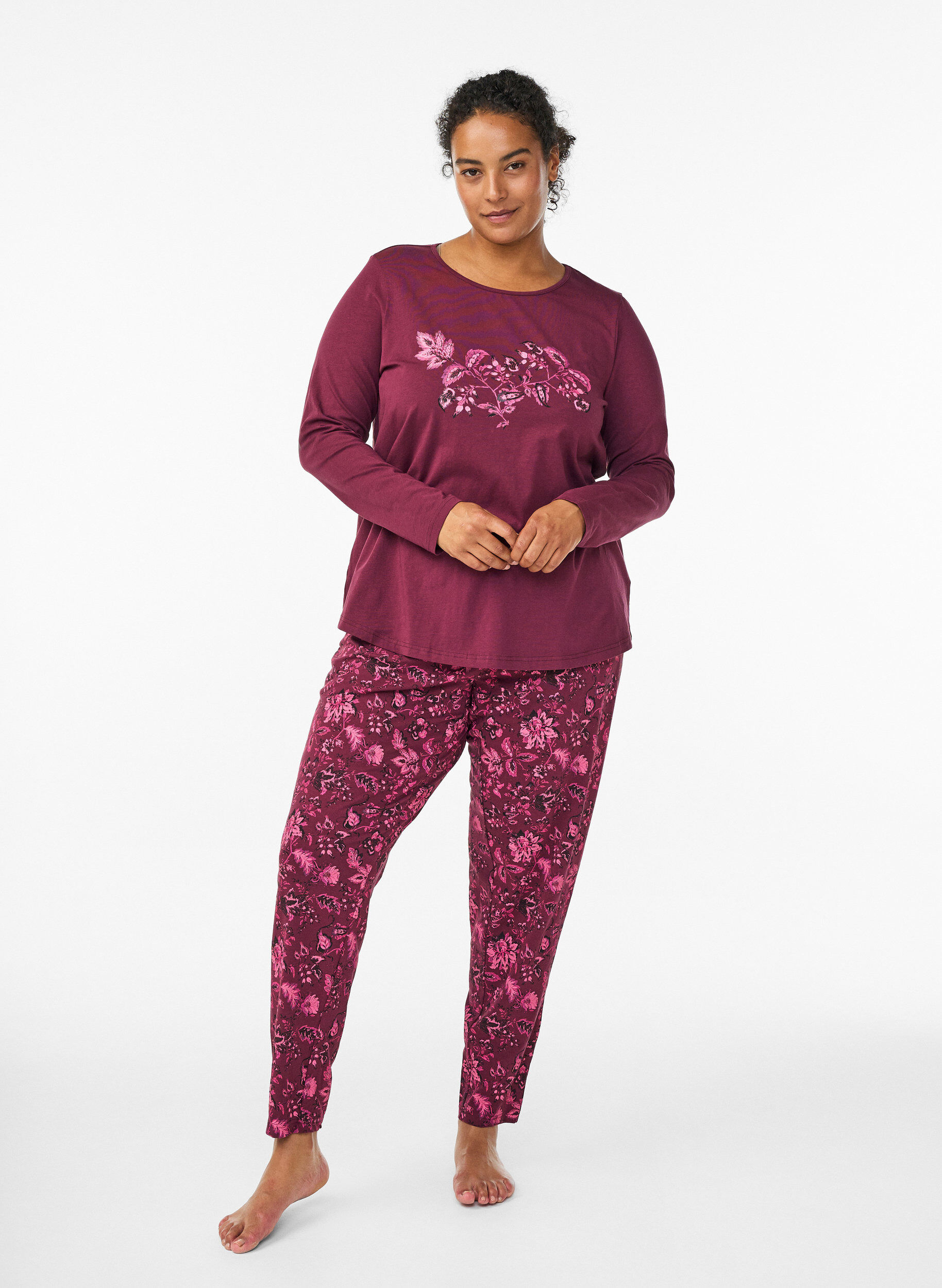ZizzifashionNight top in cotton with front print, Red, Model image number 1