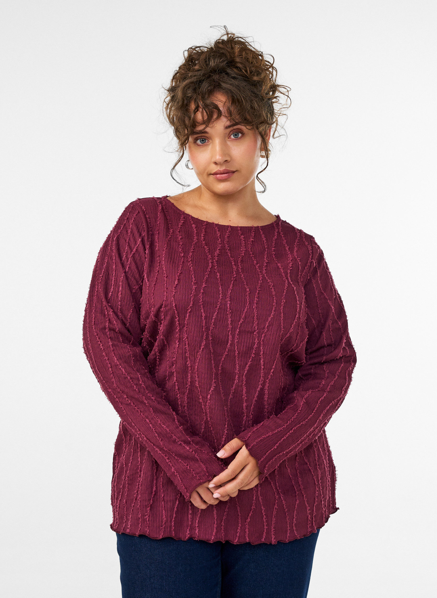 ZizzifashionJersey blouse with a wavy texture, Red, Model image number 0