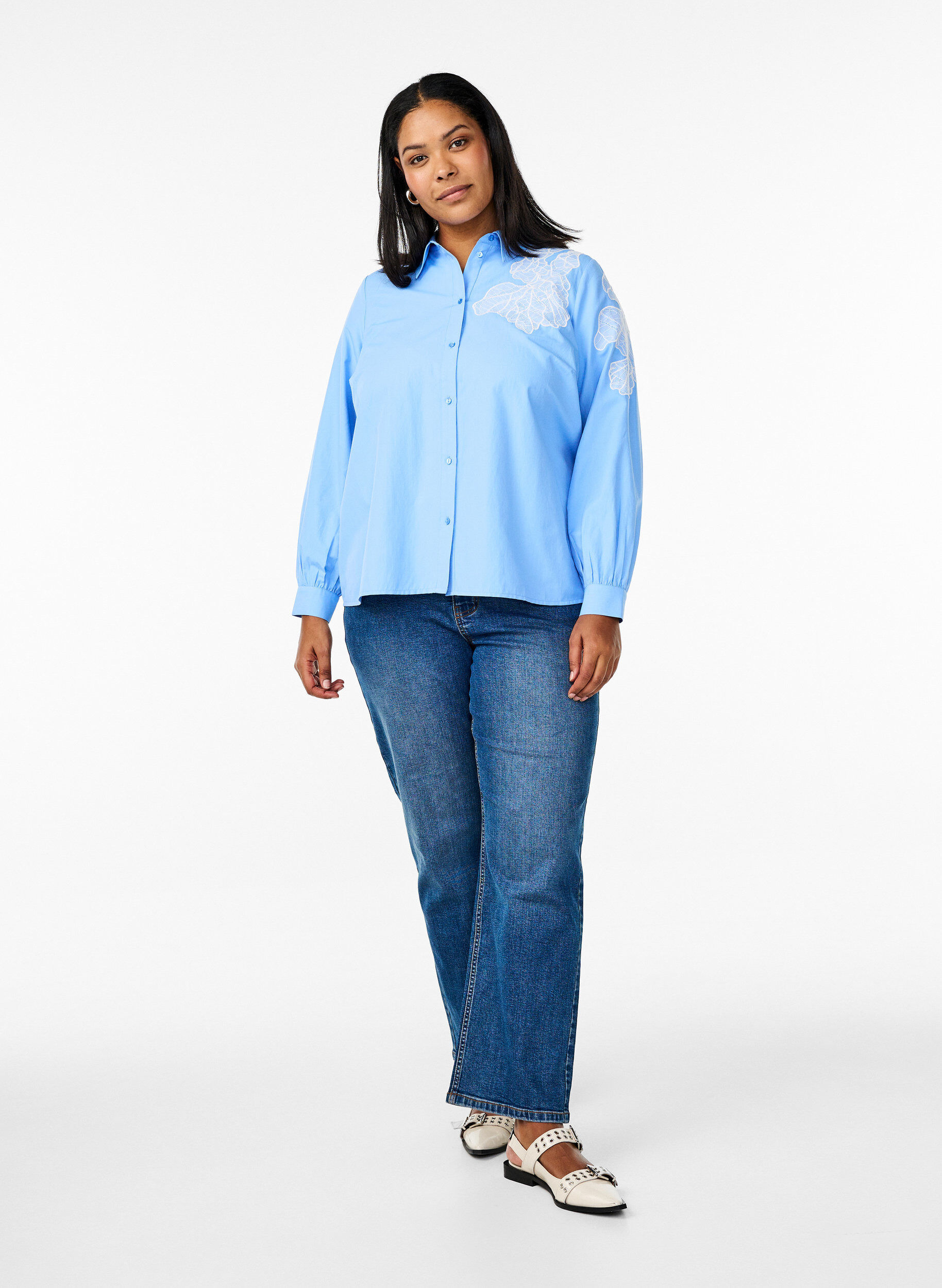 Zizzifashion Shirt with lace details, Light Blue, Model image number 1