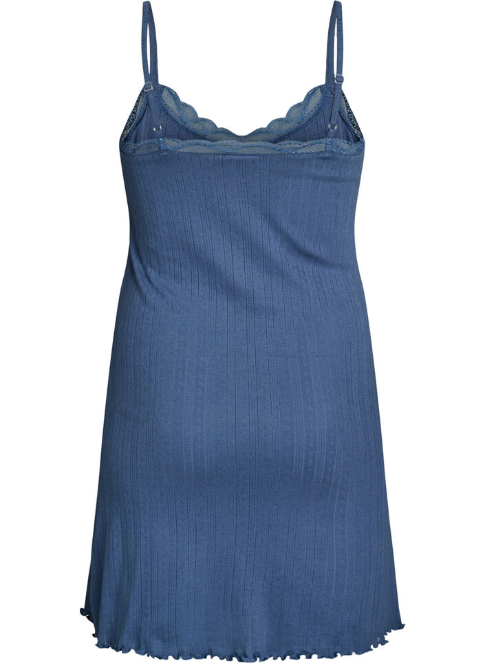 Nightgown with thin straps and textured pattern, Blue, Packshot image number 1