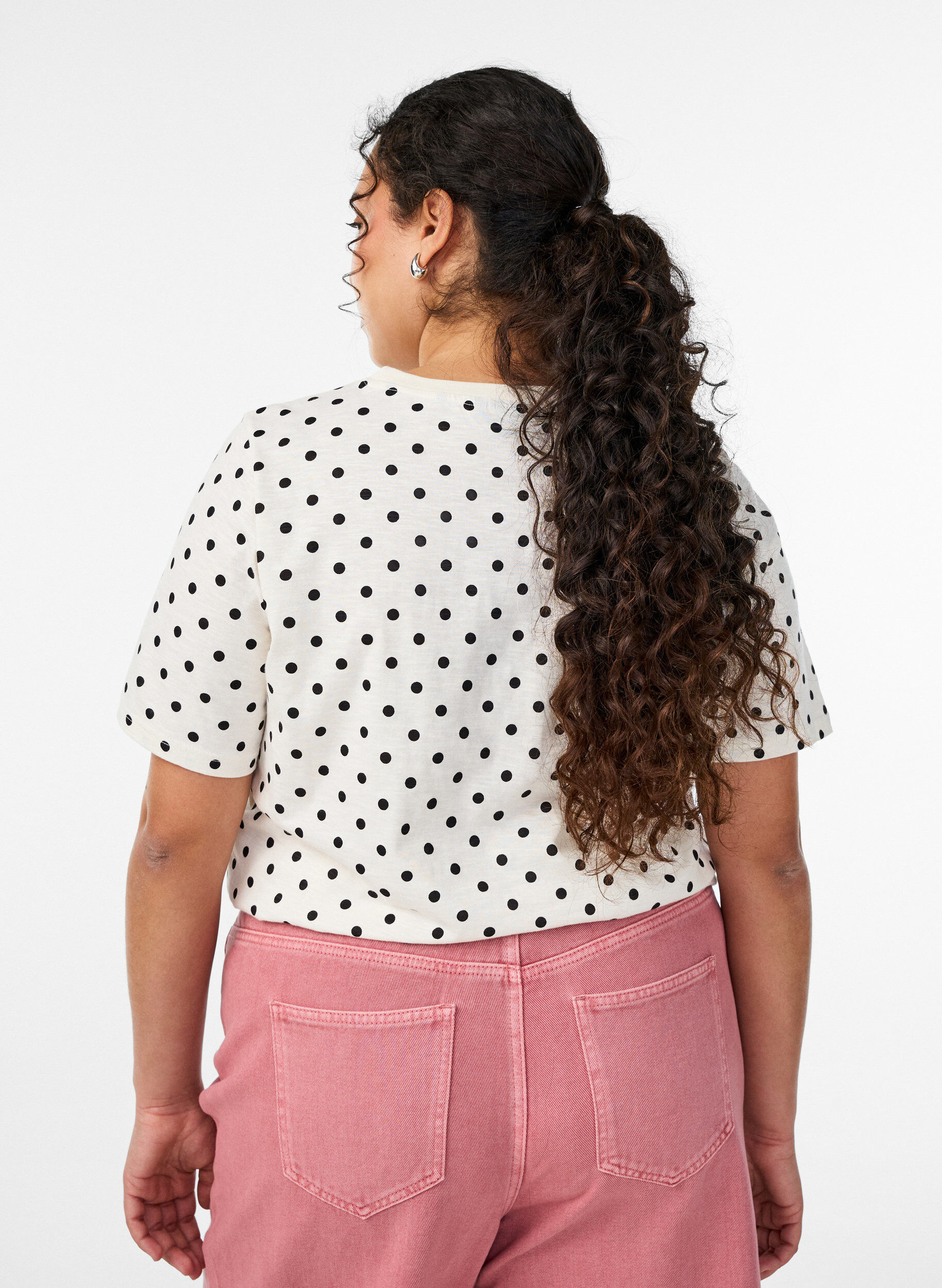Zizzifashion Polka dot cotton T-shirt, Vanilla, Model image number 2